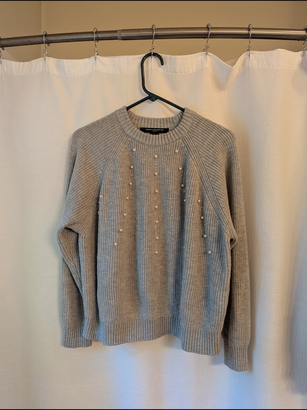 French Connection Pearl-Embellished Crewneck Sweater - Light Gray